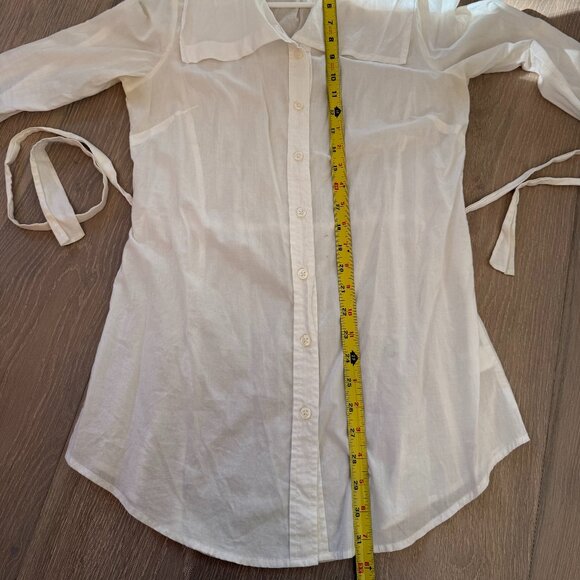 White Women's Button-Down Blouse with Square Collar Waist Tie Elle XS - Picture 9 of 10